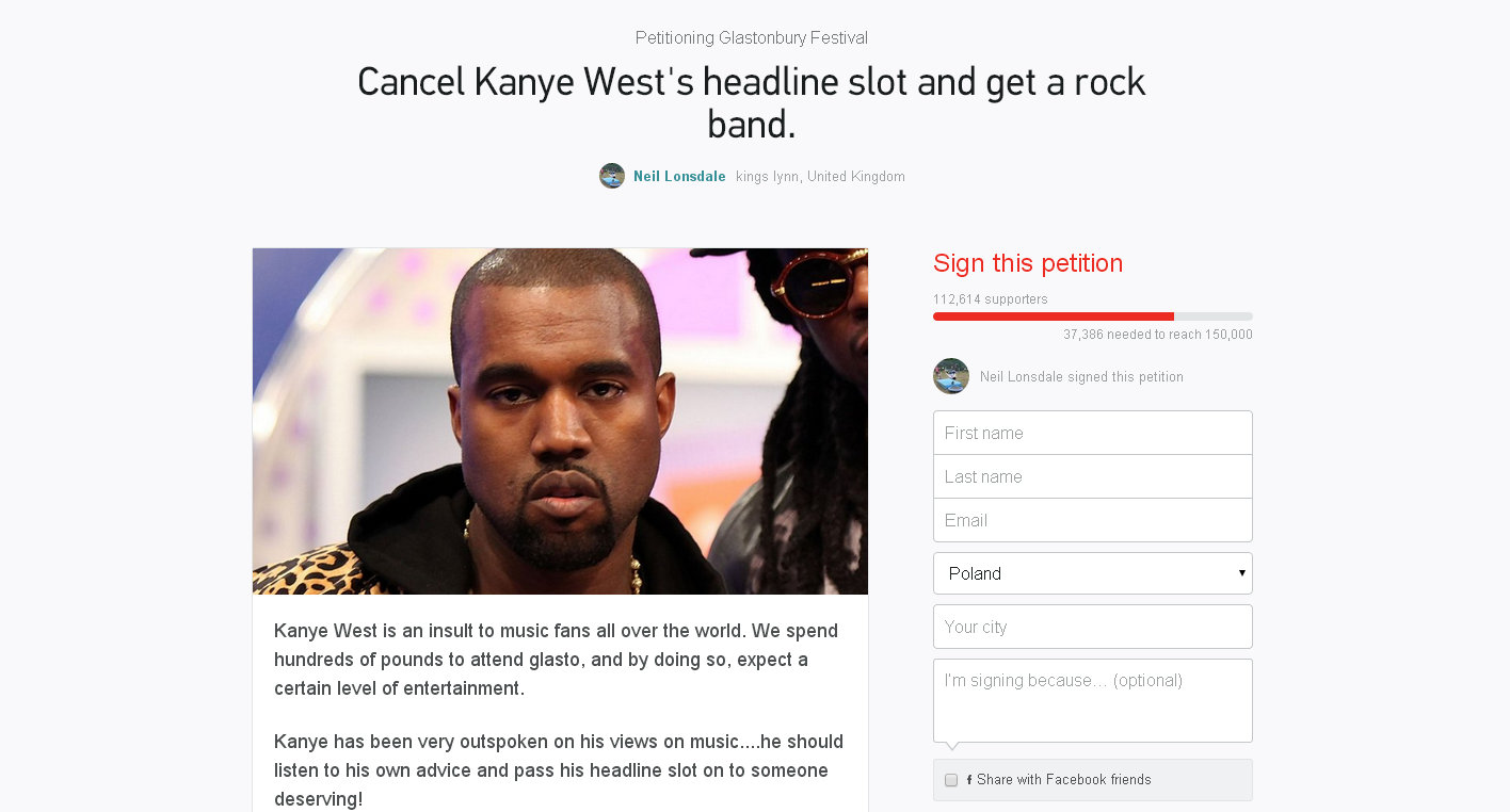 Kanye West Glastonbury petition